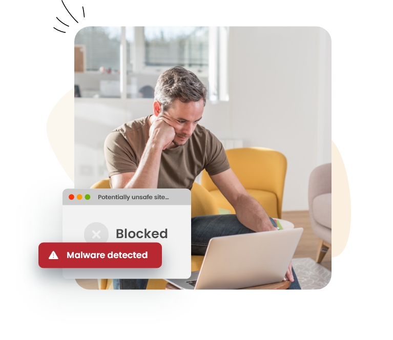 Image showing a computer screen with a message "blocked malware detected".